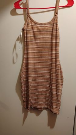 Brown Striped Ribbed Mini Dress