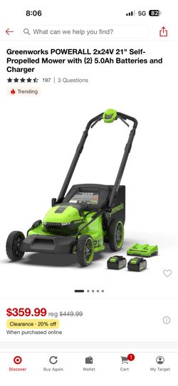 Greenwood’s Powerall 21” Lawnmower 2x 5ah batteries with charger