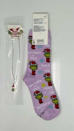 The Grinch Christmas Necklace + Earrings Set And American Eagle Women’s Crew Socks