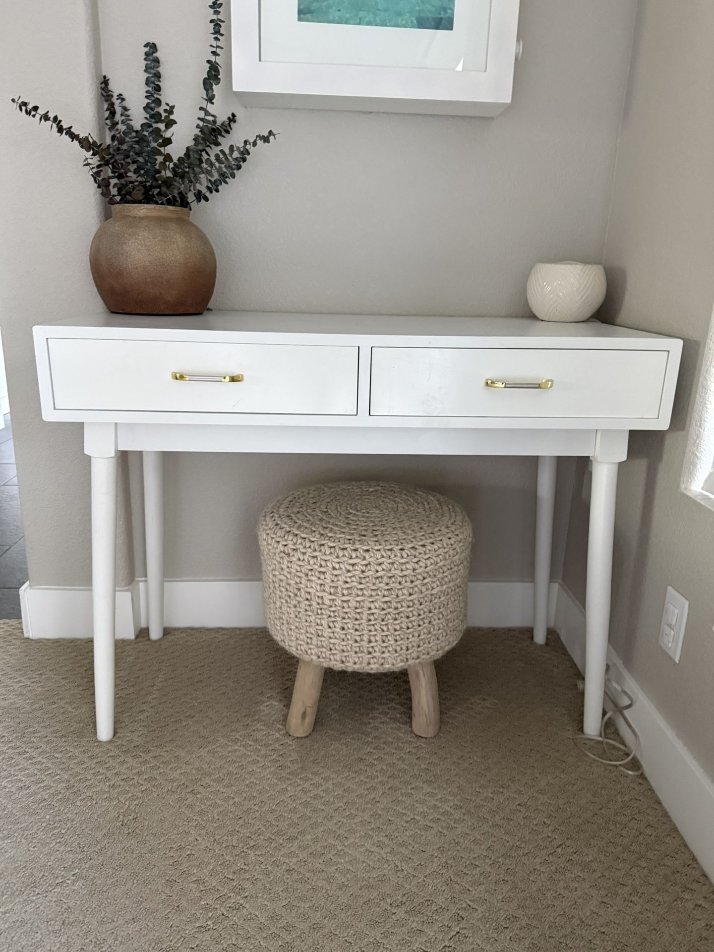 White Vanity Desk with Gold Handles