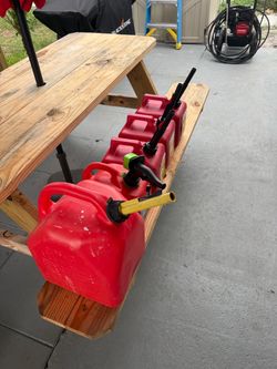 Red Plastic Gas Cans with Spouts – Set of 4