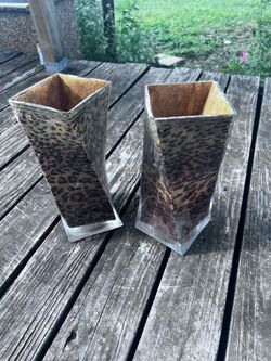 2 Large Cheetah Print Swirled Vases
