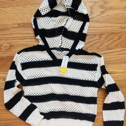 Love Ellie Harper Pointelle Open Stitch Stripe Hoodie Sweater - Medium NWT