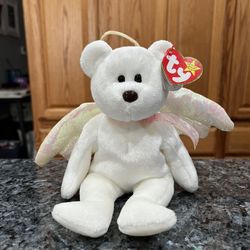 Ty Beanie “Halo”  The Bear 1998 Retired Plush Toy.  Brand new with tags.  Had been on display with a Ty Beanie Babie Collection.  