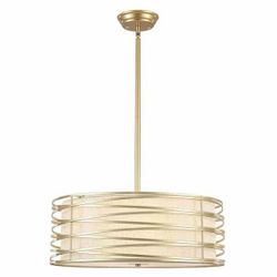 R4) Gold Traditional Metal Drum Chandelier with Fabric Shade for Restaurant Coffee Bar, No Bulbs Included $40