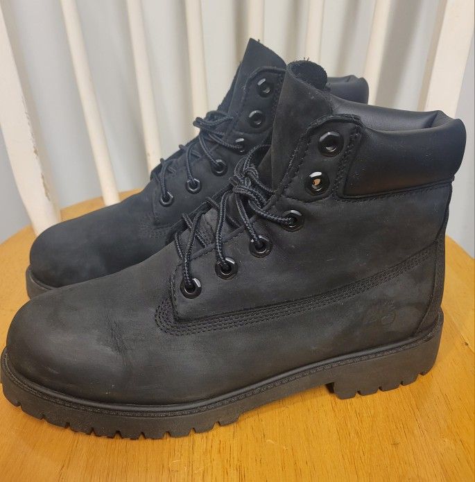 Timberland 12907 Junior's Boys 6" Premium Waterproof Boots Black Nubuck Size 6.5