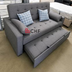 70"W Modern Gray Fabric Sleeper Sofa with 2 USB Charging Ports and 4 Accent Pillows