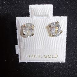 14k Gold Natural White Topaz Gem Earrings 