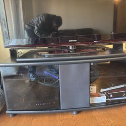 Modern Glass TV Stand – 4 Shelves, Glass Doors