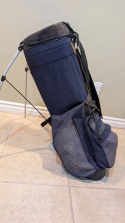 USED PING CANVAS 5 TOP 5 POCKETS STAND GOLF BAG is BLACK/ LITE BROWN