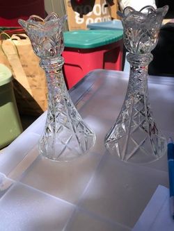 ~~*~~ BEAUTIFUL LEAD CRYSTAL PAIR OF CANDLESTICK S-DePlomb ~~*~~ New - perfect condition. 8" High