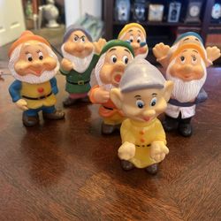 Classic Vintage1960s Made in Hong Kong Walt Disney Complete Rubber Squeezy Toy Seven Dwarfs Set: