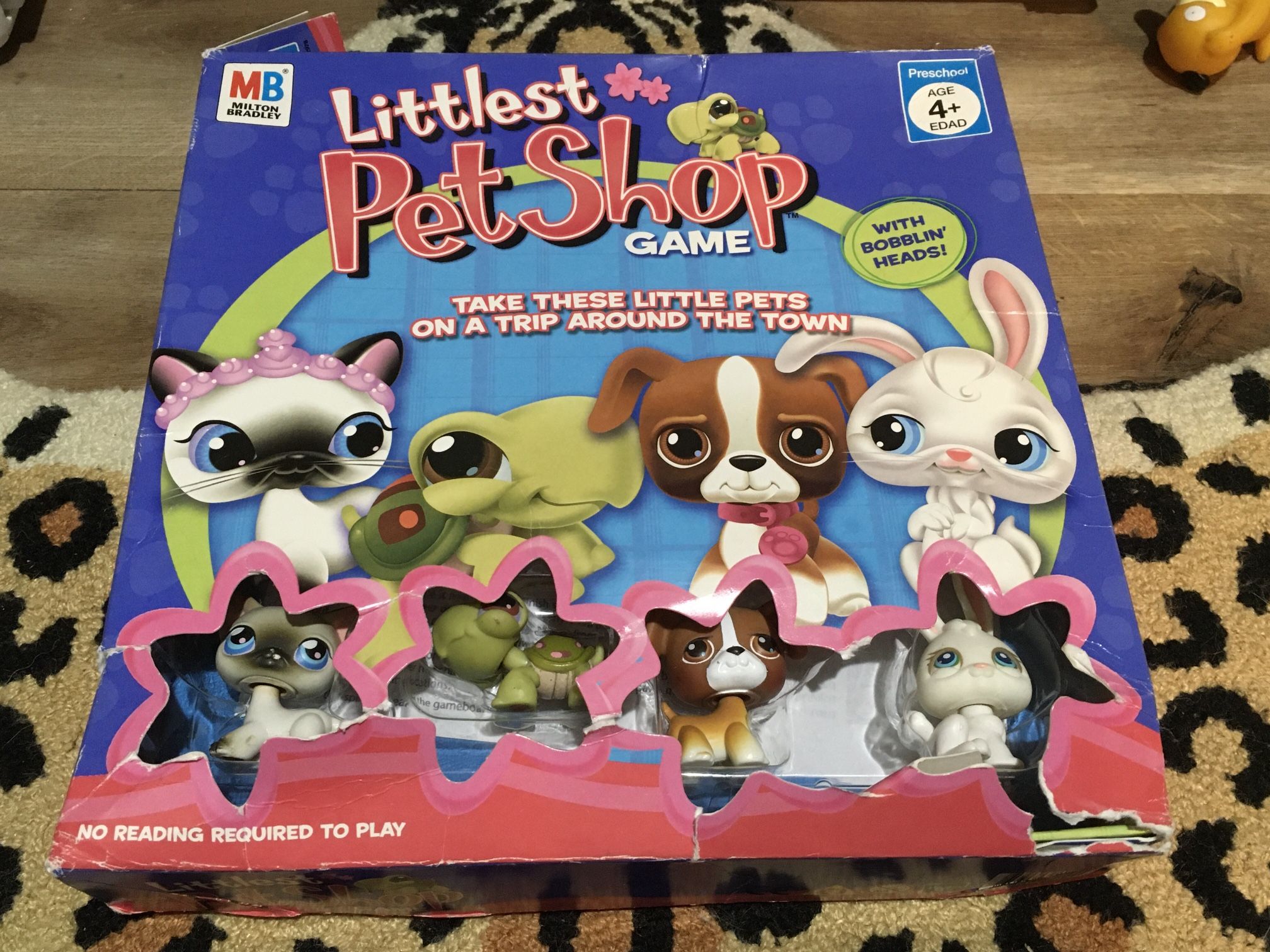 Littlest Pet Shop LPS Board Game Milton Bradley Hasbro W/ Siamese Cat Dog Bunny Turtle