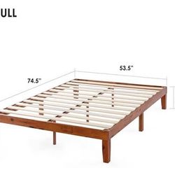 New Full Size Mellow Naturalista Classic 12” Solid Wood Platform Bed, No Box Spring Needed