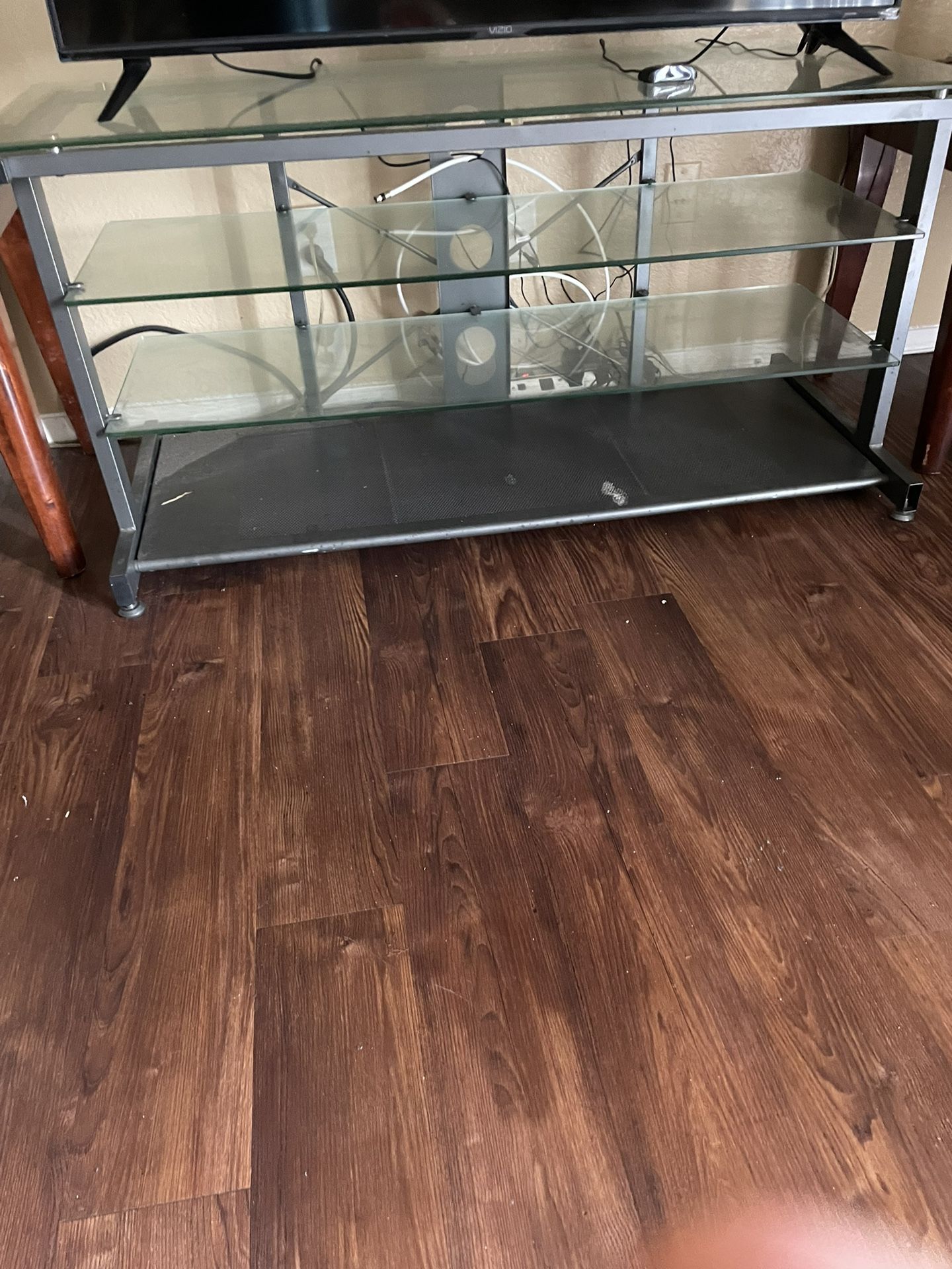 3 Glass Shelves Silver Heavy Duty Metal TV Stand