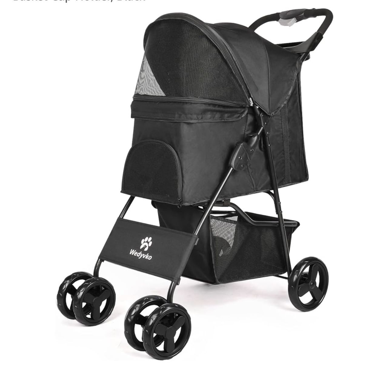 Dog Stroller, Pet Stroller for Small Dogs Cats with Storage Basket Cup Holder, Black