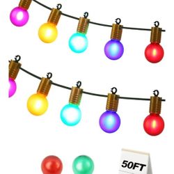 Multi Patio String Lights 50FT Multicolor G40 LED Globe String Lights - Festive Outdoor Party Lights, Shatterproof & Weatherproof 