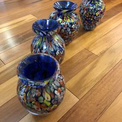 4 Glass Millefiori-style Glass Vases
