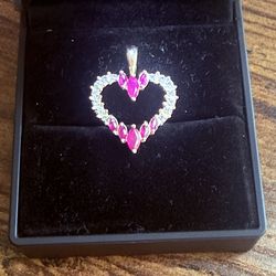 Natural Ruby and Diamond Heart pendant 14k