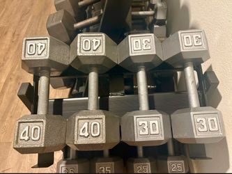 Set Of Cast Iron Hex Dumbbells 25s, 30s, 35s & 40s   Total : 260 lbs (NO RACK INCLUDED)