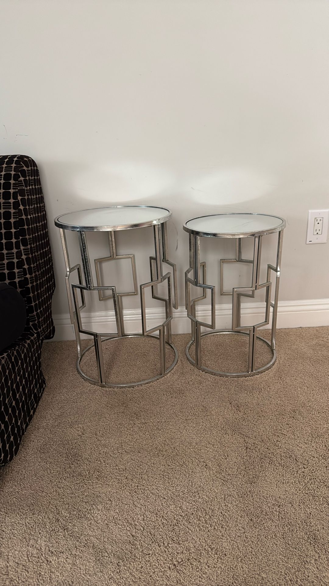 Set Of Silver And Mirror Side Tables