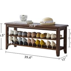 LEILISI Shoe Bench, Solid Wood Shoe Rack Bench Simple Style Shoe Storage Bench for Entryway Hallway Living Room and Corridor (39.4")
