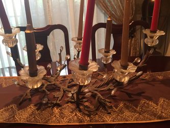 Beautiful antique candelabra Metal. crystal $125 The candle no ride