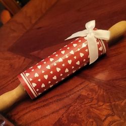 Heart Patterned Red Rolling Pins With Ribbon