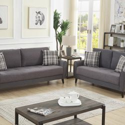 Gray Fabric Contemporary Sofa and Loveseat *BRAND NEW*