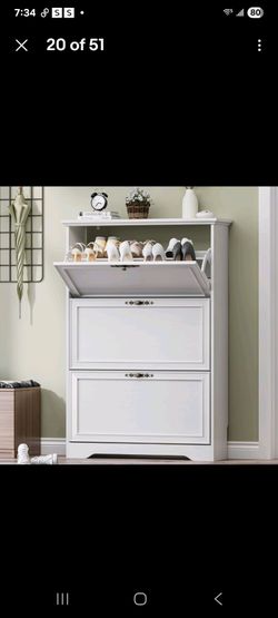3 Flips Shoe Cabinet for Entryway, Narrow Shoe Storage Cabinet for Foyer, Closet