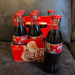 1999 Christmas Coca Cola Bottles, 6 Pack