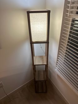 5 ft Wooden 3-Shelf Floor Lamp with Linen Shade