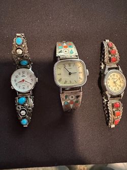 Lot of 3 Native American Style Stone Inlay Watches