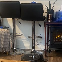 Black Leather Bar Stools Set Of 2 