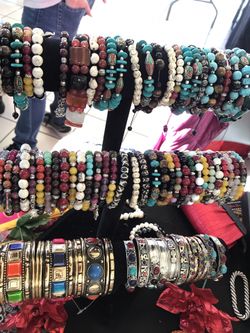 Silver and beaded bracelets