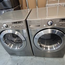 LG Front Load Washer And Stackable Gas Dryer Set In Stainless Steel 