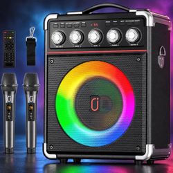 Karaoke Machine, Portable Bluetooth Speaker with 2 Microphones.