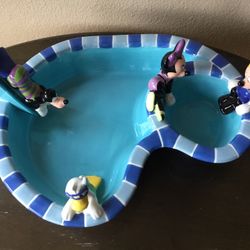  Vintage Ceramic Disney Mickey Mouse Pool Party Chip And Dip Bowl