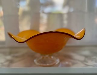 Amber Art Glass Footed Bowl