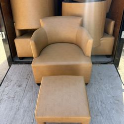LEATHER CHAIR AND STOOL 