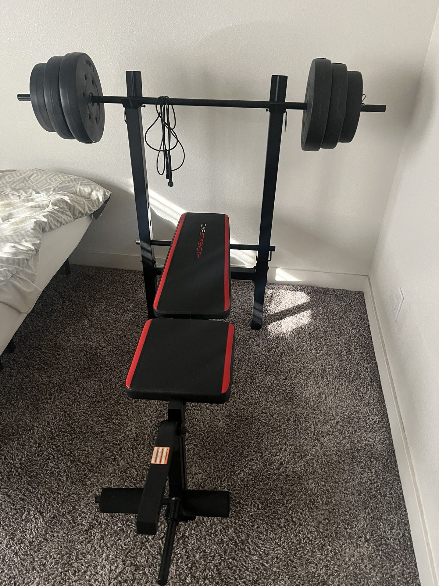 CAP Strength Adjustable Standard Combo Weight Bench with Rack and Leg Extension and 90 lb. Vinyl Weight Set