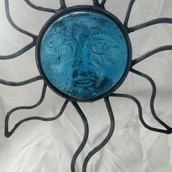  Blue Sun Face Wrought Iron Wall Candle Holder – Unique Hanging Decor 🌞