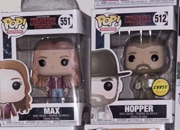 Stranger Things Funko Pops — Max with Skateboard & Hopper (Limited Edition Chase) — In Box