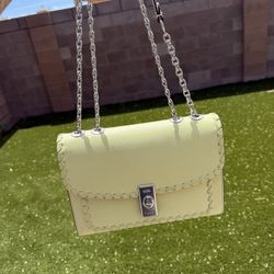 Coach Lane Leather Whipstitch Shoulder Bag Pale Lime Silver Trim