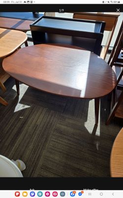 Small Oval Coffee Table - 100% Solid Oak Wood Side Table - Mid-Century Modern Center Table for Living Room - Round End Table Easy to Assembly (Walnut,