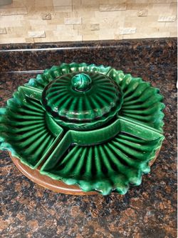 Vintage California Pottery 6 PC Chip & Dip Relish w/Lazy Susan Style Calif 337
