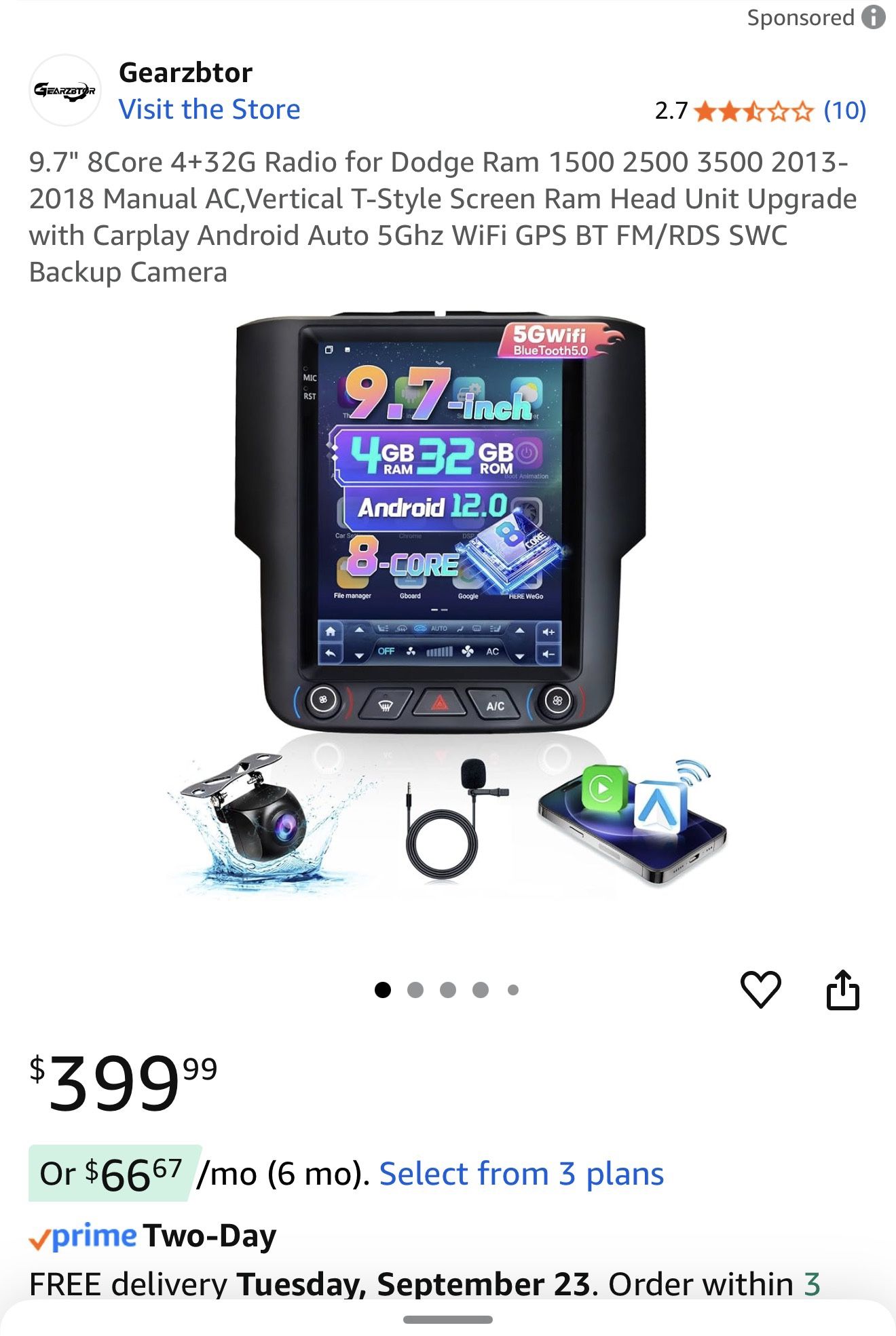9.7" 8Core 4+32G Radio for Dodge Ram 1(contact info removed) 3(contact info removed)-2018 Manual AC,
