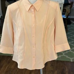 Kathy Che Women’s Size 16 Peach Color Button Up Collar Blouse