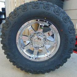 18X9 Chrome Rims LT 35 12.50 18 TIS MT 12ply Tires