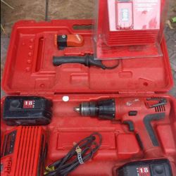Milwaukee 18 Volt Drill, Batteries And Chargers.